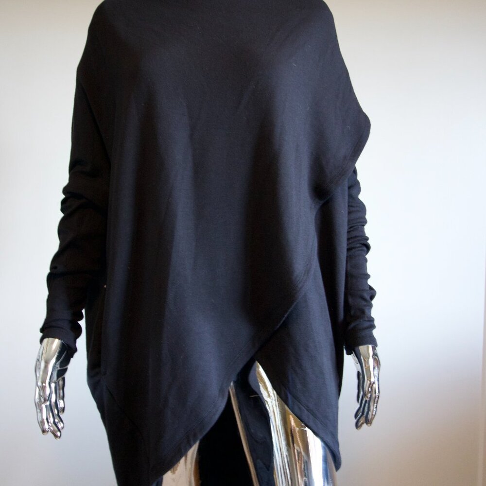 Navy Blue Cape-Style Sweatshirt With Hood